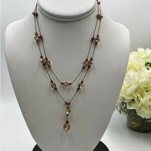 Sterling Silver Toggle Double Strand Smoky Quartz Crystal Necklace 11.83g